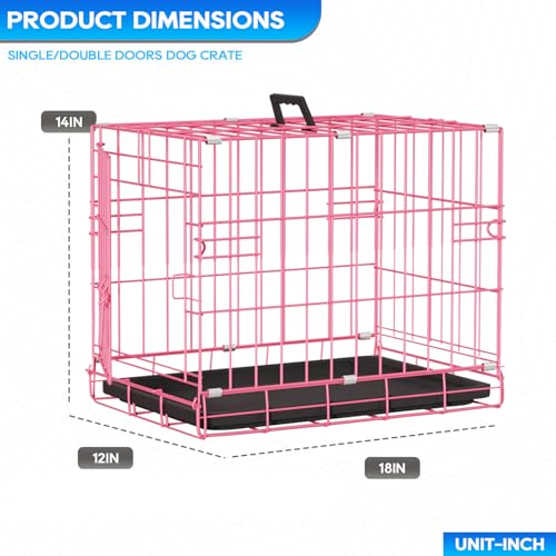 FDW Dog Crate for Small Dogs 18 Inch Folding Metal Wire Pet Cage Single Door W/Divider Panel Indoor Outdoor Kennel Leak-Proof Plastic Tray,Pink by FDW - Image 7