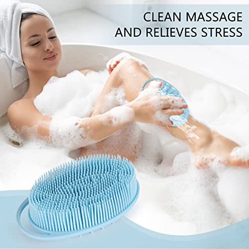 3Pcs Silicone Loofah Exfoliating Silicone Body Scrubber, Soft Body Exfoliator Bath Sponge Shower Loofah Scrubber Brush For Sensitive Skin, Double-Sided Body Brush For Men Women (Black+Blue+Green) #TOP3