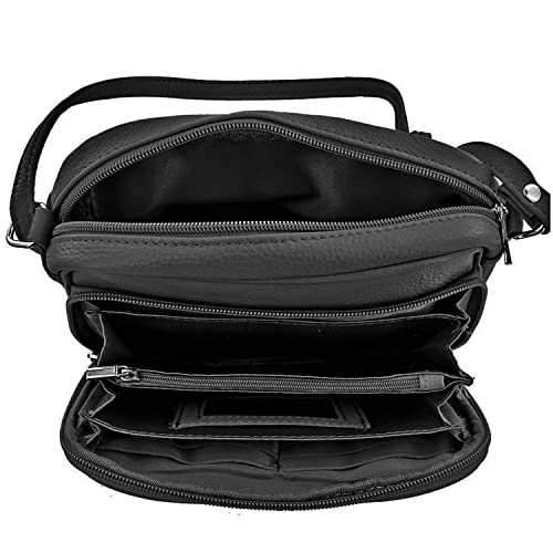 Cowhide Leather Women's Shoulder Purse Small Cross Body Organizer Bag With Many Pockets (Black-Accrdn) #TOP4