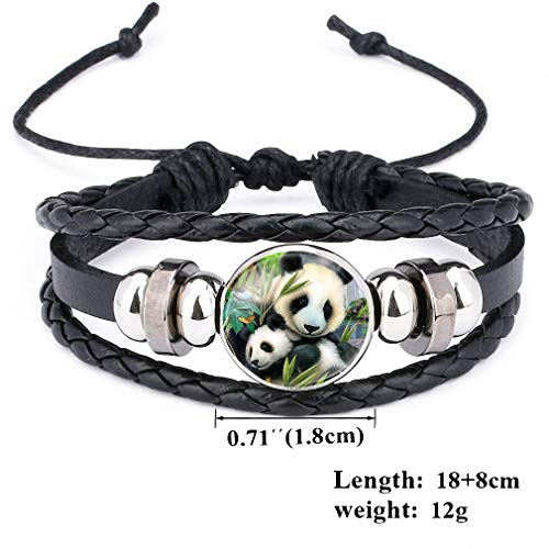 Womens Giant Panda Baby Pictures Black Leather Bracelet Multi Layer Lovely Cartoon Animal Glass Cabochon Bangle For Girl Boy 12013009 #TOP1