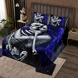 Homewish Juego de colcha gótica de Halloween con diseño de calavera de azúcar, color azul marino, rosa, romántico, para amantes románticos, floral, gótico, ropa de cama acolchada