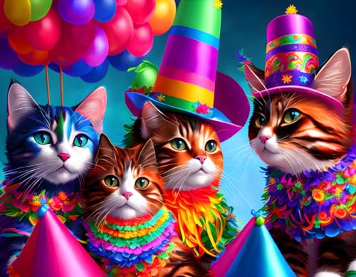 Toile Colorful Fiesta chats Meechi poster mural multicolore 50x70
