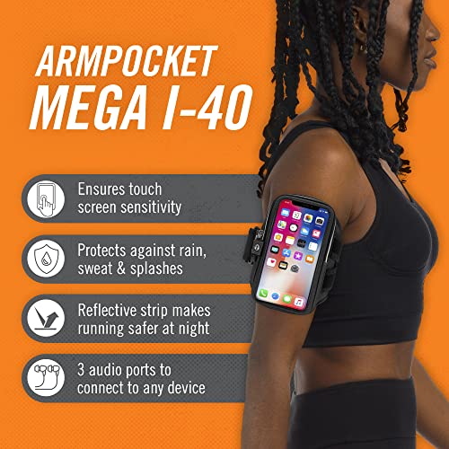 Armpocket Mega I-40 Arm Band, Phone Exercise Holder, Phone Armband For Iphone 12/13/14, 12/13/14 Pro, Galaxy S22+, Note 10, Pixel 7, & Devices W/ Case Up To 6.5-Inch, 7 To 11-Inch Black Small Strap #TOP1