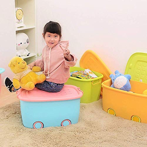 Image of Plastic Rectangular Stackable Organizer Storage Box Bin with Lid and Wheels for Kids, Multicolour, Large - Set of (1)