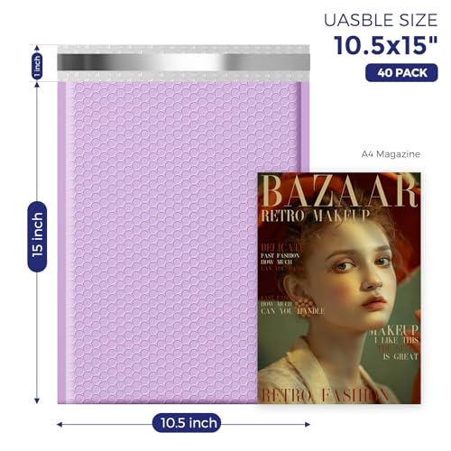 Image of Fuxury Large Bubble Mailers 10.5x16 inch 40 Pack Self Seal Padded Envelopes Waterproof Mailing Envelopes Bubble Padded Mailers for Packaging, Small Business #5 Lavender