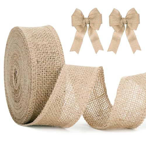 KINGLAKE Juteband Rolle 4cm Breit 10M Juteband Jahrgang Geschenkband Natür Dekoband Jute Für DIY Handwerk Verpackung Geschenk Hochzeit Weihnachten Esstisch Blumenstrauß Dekoration