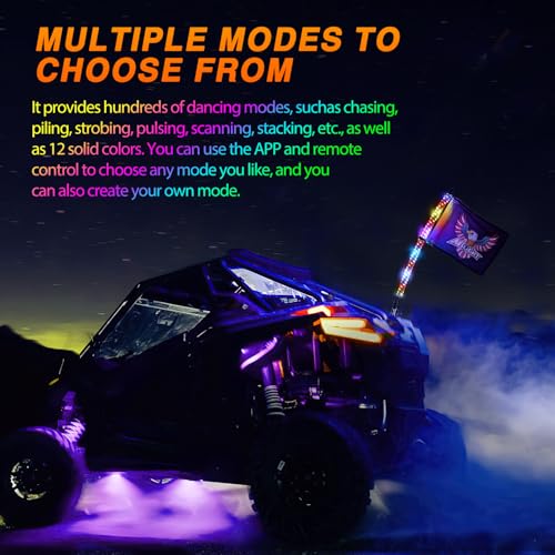 Image of Nilight RGB Whip Light 1PC 3FT Lighted Antenna Whips with Remote & App Control DIY Chasing Patterns Brake Reverse Lights for ATV UTV Polaris RZR Can-am Dune Buggy Pickup Trucks Jeep