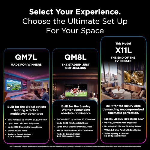 TCL 98 Inch Class X11L | SQD-Mini LED | 98X11L, 2026 Model | 144HZ Ultimate Brightness & Contrast Dolby Vision | Up to LD20K Precise Dimming | Gemini AI Smart Google TV | Dolby Atmos Bang & Olufsen - image 2
