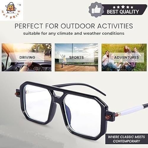 Square Prescription Eyeglasses, Black Frame with White Temple,Fashion Design (Black Frame and Clear White Arm Lens)