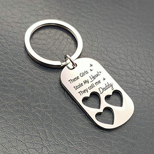 Hofoya Father Daughter Keychain Necklace Set 4,These Girls Stole My Heart They Call Me Daddy Keychains Set Heart Cut Out Necklace Father's Day Birthday Jewelry Gift For Daddy And Daughters. #TOP1