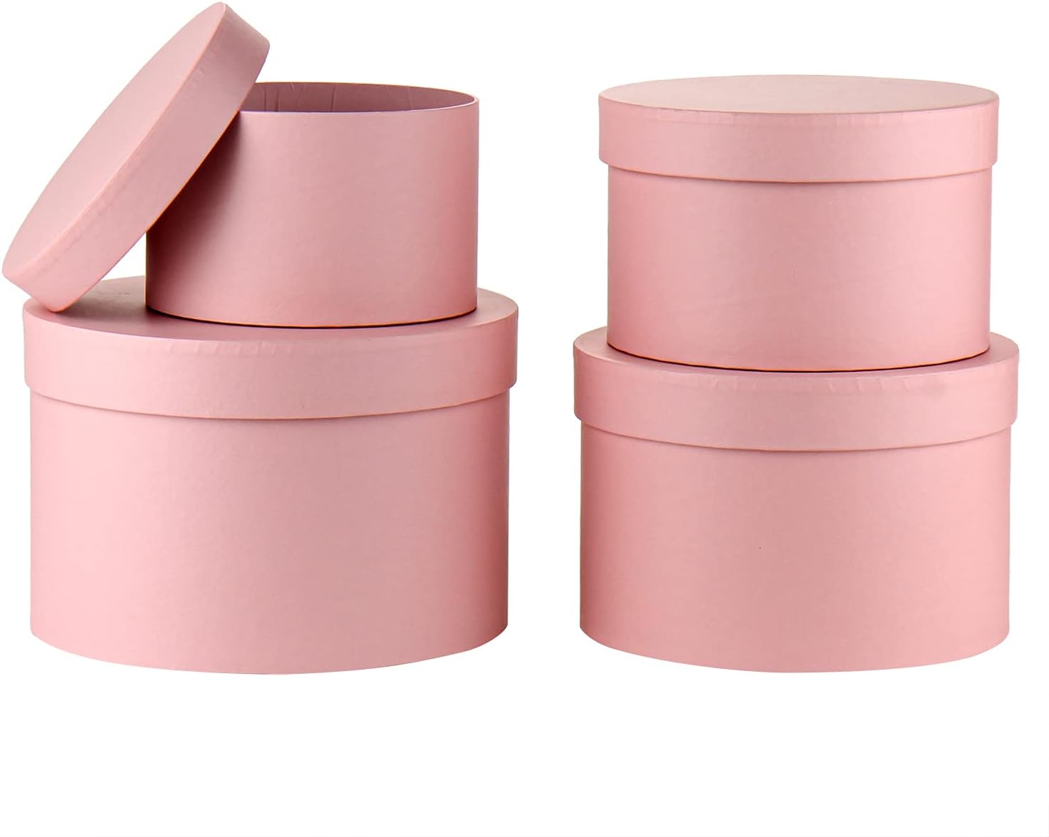 Oairse Round Gift Boxes with Lids Flower Box for Arrangements Pink Round Box Set of 4 Nesting Gift Boxes with Lids for Flowers Arrangements Empty, Bridesmaid, Proposal, Wedding, Birthday, Party Favor