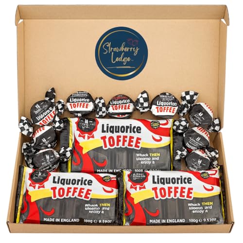 Liquorice Toffee Letterbox Gift Box | 3 x 100g Bars + 9 Chews | Traditional British Sweets | Gift for Birthdays Fathers Day Christmas