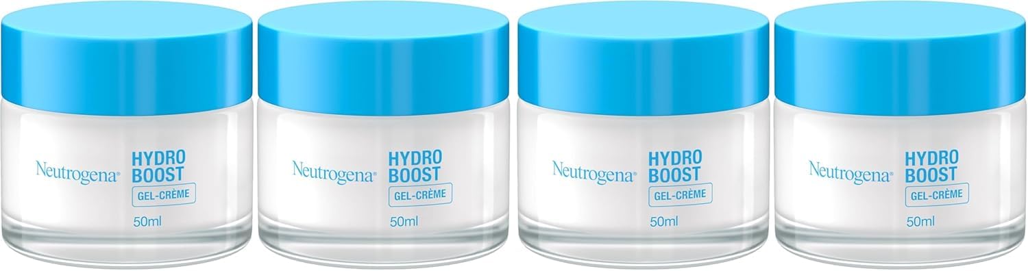 Neutrogena – Gel-Crème Hydro Boost (lot de 4 pots de 50 ml) – Crème hydratante pour les peaux sensibles à l'acide hyaluronique et tréhalose botanique – Gel hydratant pour un teint frais et éclatant