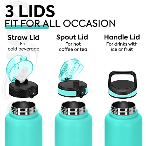 Goppus 40 Oz Insulated Water Bottle With Straw Stainless Steel Sports Water Cup Flask With 3 Lids (Straw, Spout And Handle Lid) Wide Mouth Resusable Metal Water Bottles Keep Hot And Cold For Men Women #TOP2