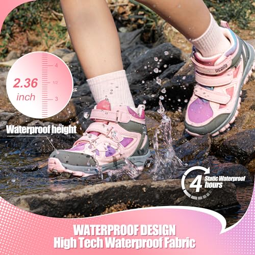 R CORD Kids Hiking Boots Waterproof Girls Boys Hiking Boots Non-Slip for Outdoor Athletic Hook and Loop Closure Kids Hiking Shoes2