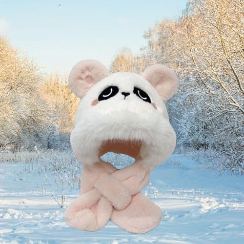 Children Hat and Scarf Plush Animal Hat Dress up Thickened Cute Winter Warm Hat Scarf Combo Baby Ear Protection Cap Boy Girls, Pink3