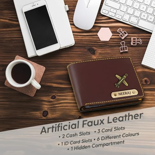 Image of Customised Men's Wallet & Keychain Combo Set | Personalised Name Printed | Vegan Faux Leather Slim Wallet | Stylish Gift for Husband, Boyfriend & Men