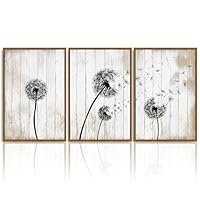 3 Piece Framed Canvas Wall Art Dandelion on Wood Background Canvas Prints Home Artwork Decoration for Living Room,Bedroom - 16