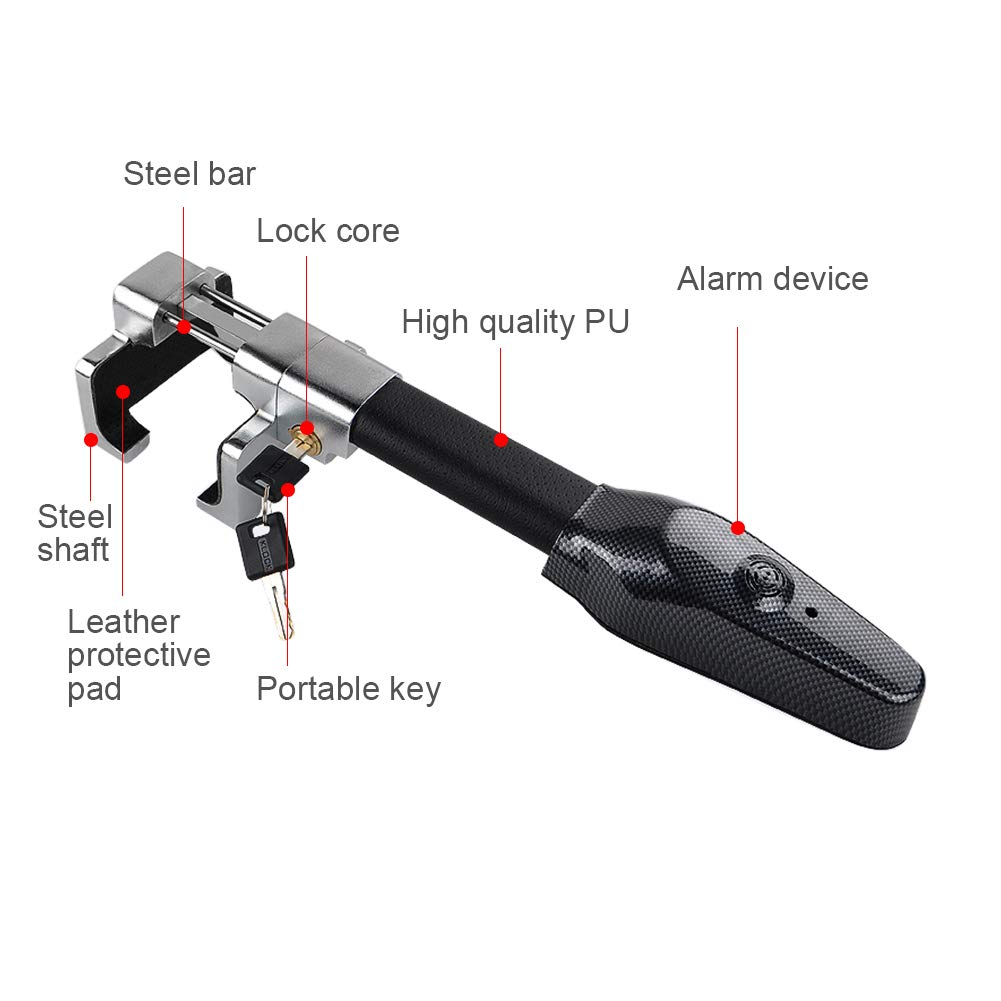 Blueshyhall Bloccaggio volante con allarme, 130 dB con allarme per auto, antifurto, volante auto, immobilizzatore, blocco volante per auto, camper, camion, universale