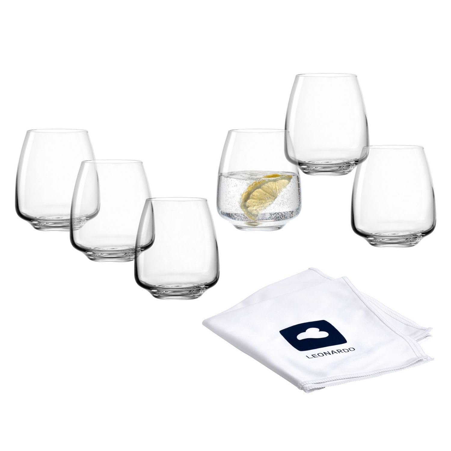 LEONARDO HOME Vasos CESTI (juego de 6) con paño de pulido • Vasos de agua aptos para lavavajillas (460 ml) • Resistente a los golpes y uso diario • Vasos de cristal de alta calidad • Vasos de zumo