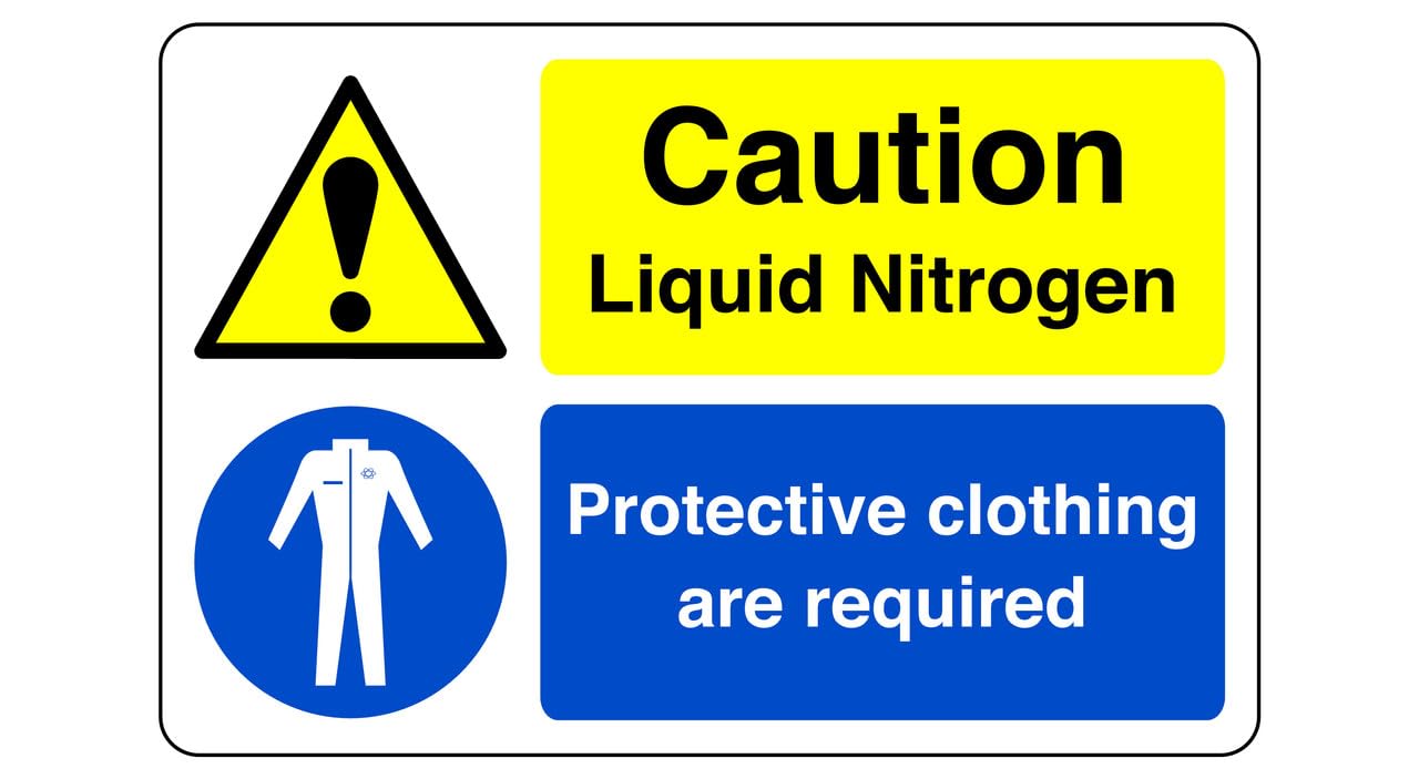 Safety First Display Ltd Yellow/Black Caution Liquid Nitrogen Sign - High Tack Self-Adhesive Sticker (300Mm X 200Mm) Viewing Distance Within 7M.