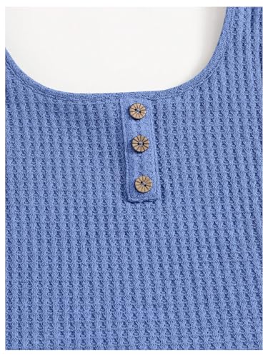 Image of RoseSeek Girl's 2 Piece Outfits Waffle Knit Scoop Neck Button Down Crop Tank Tops Paperbag Waist Track Shorts