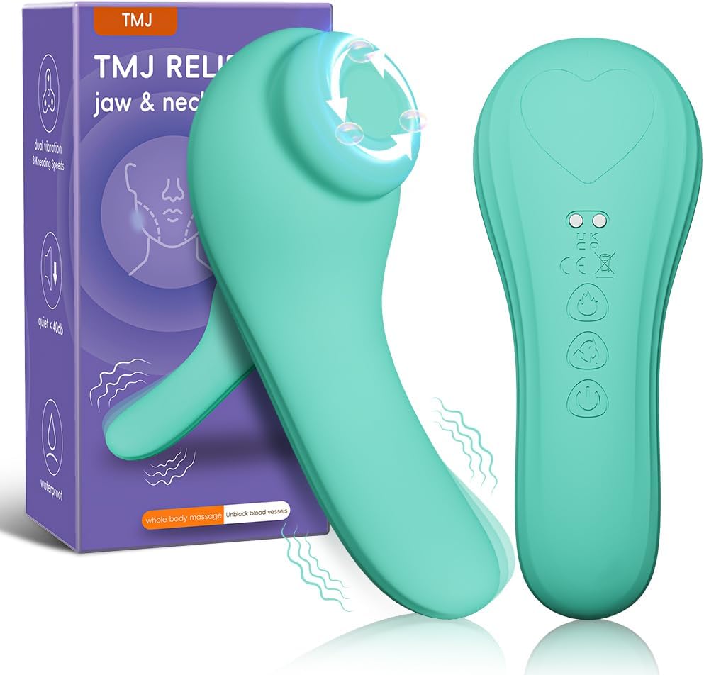TMJ Relief Products Jaw Massager,Neck Massager with Rolling,Vibrating and Heating, Real-Like Massage for TMJ Jaw & Neck Pain Relief, Stiff Jaw, Tension, Stiffness, Green