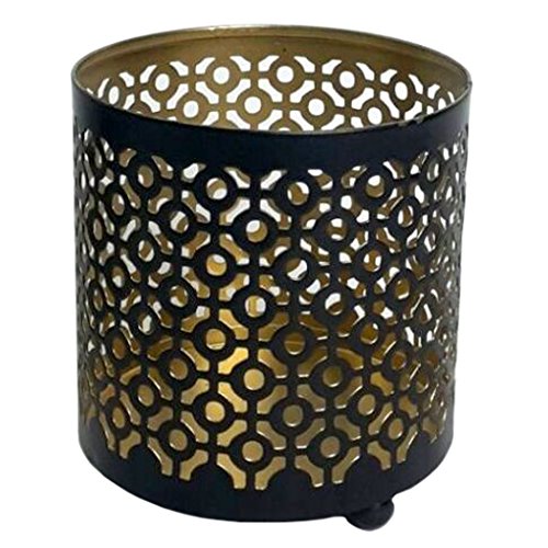 Hosley 4.5 Black Metal Candle Holder Sleeve Gold Interior for Tealights & Votive Candles Decorative Lantern for Home Dcor Weddings Meditation & Events