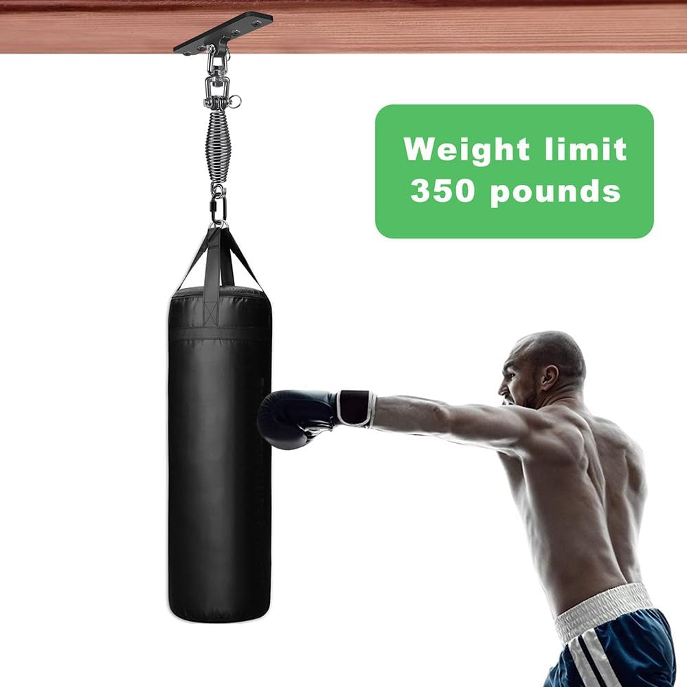 Dolibest Heavy Bag Hanger, Wall Ceiling Mount Hook 360° Rotation Wood Beam Holder Body Weight Strength Training Systems, Wood Beam Holder with Spring and 1 Carabiner, 4Wood Screws for Wooden Sets