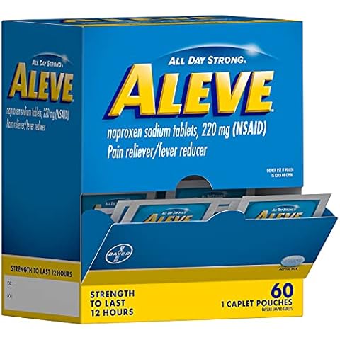 Aleve Pain Reliever & Fever Reducer Naproxen Sodium Caplets, Body Pain Relief, Arthritis Pain Relief, Pain Medicine for Adults and Children Ages 12 and Up, 60 Individual Pouches Cover