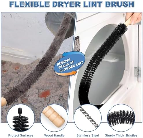 PetOde 2 Pieces Dryer Vent Cleaning Kit, Dryer Vent Cleaner Lint Vacuum Attachment Compatible with Most Vacuum Cleaner and Flexible Dryer Lint Brush, Stretch Universal Connector Lint Remover, Blue - 4