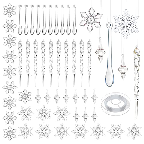 50 Stück Weihnachtsdekoration Acryl klar Eiszapfen Schneeflocke...