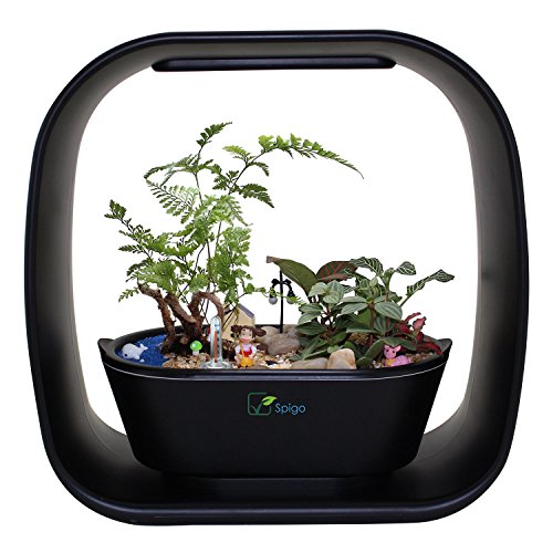 Spigo Intelligent Indoor LED Light Garden, with Self-Timing and Self Watering Technology, Great for Growing Fresh Herbs, Small Plants, and Also Makes A Great Gift, Sleek Matte Black Finish