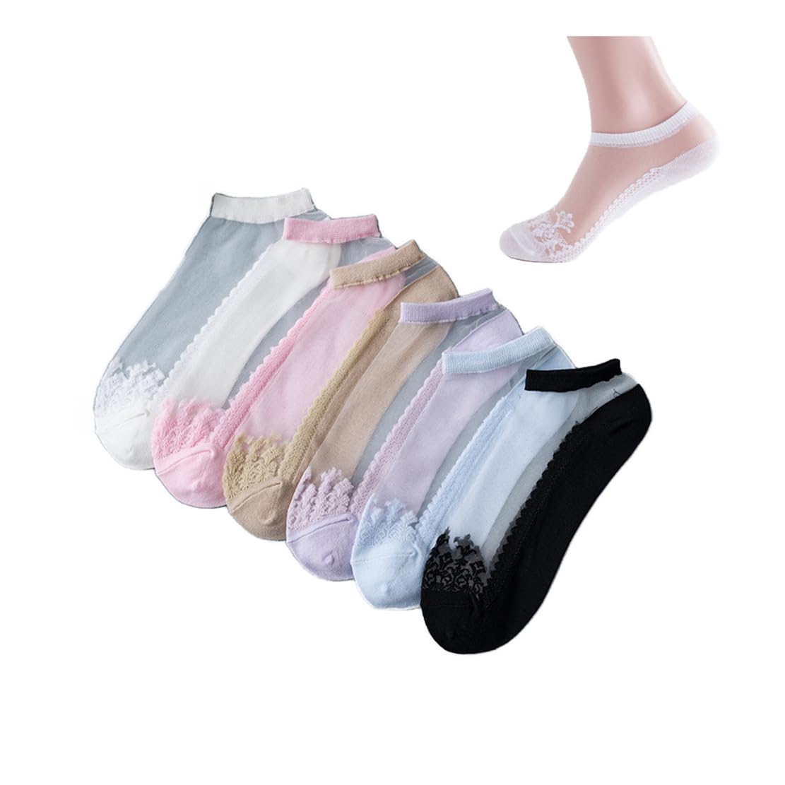 6 Paires De Chaussettes Transparentes Transparentes Pour Femmes, Chaussettes En Maille Ultrafines, Chaussettes Antidérapantes Pour Les Chevilles, Chaussettes Cristal Ultrafines