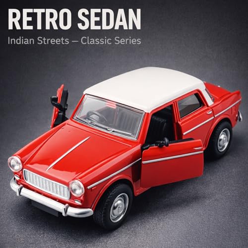 Image of Retro Sedan Toy Car with Pull-Back Action & Openable Doors| Durable ABS Plastic Classic Car Toy for Kids (3+ Years)|Red