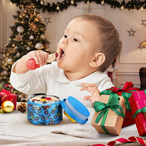Image of JXXM 8 Oz Thermo Food Jar for Hot & Cold Food for Kids, Insulated Lunch Containers Hot Food Jar,Leak-Proof Vacuum Stainless Steel Wide Mouth Lunch Soup Thermo for School (BLUE-Locomotive)