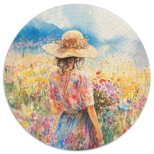 Puzzle redondo de 1000 piezas para adultos con paisaje campestre floral