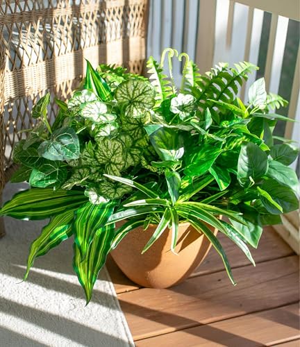 Artificial Greenery Plants Fake Plastic Leaves with Stems UV Resi...