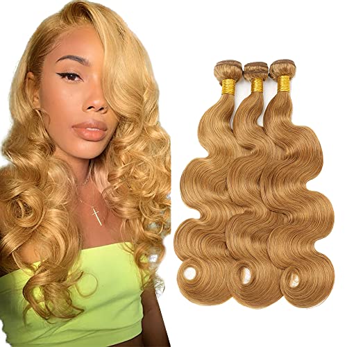 Honey Blonde Bundles 27 Human Hair Bundles 12 14 16 inch Honey Blonde Body Wave 3 Bundles 8A Grade Brazilian Remy Hair Double Weft Sew in Human Hair Extensions