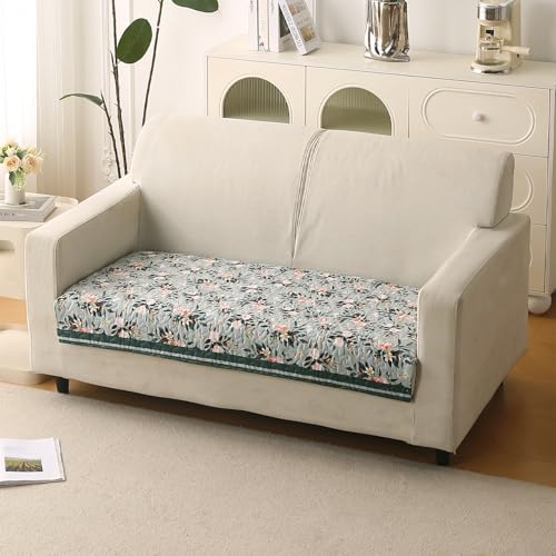 Image of HOKIPO 'Florentina Series' Premium Holland Velvet Sofa Cover Mat for 2 Seater Sofa with Foam Filling for Extra Softness, Anti-Slip Backing, Magnolia Green (IN-879-V1)