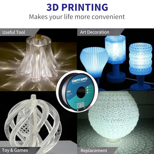 Image of PLA Filament 1.75mm, GIANTARM Classic PLA 3D Printer Filament 1kg Spool (Transparent)