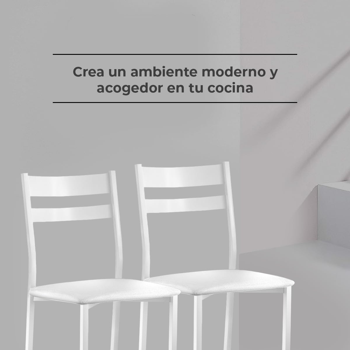Astimesa - Silla de Comedor o Cocina - Silla de Metal Blanca con Respaldo - Asiento Polipiel en Color Blanco - 38 cm (Ancho) x 45 cm (Alto Asiento) x 85 cm (Alto Total) x 40 cm (Fondo)