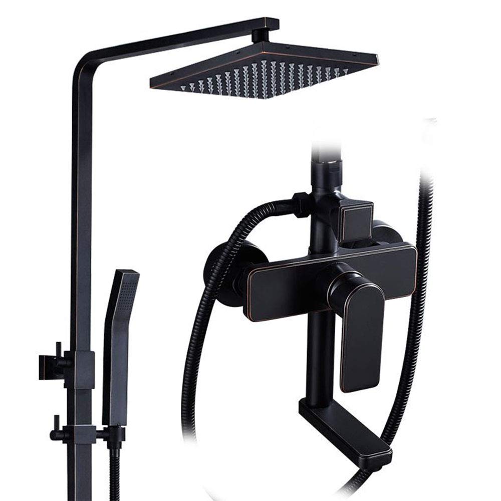 CWCQGH Bathroom Shower Set Wall Mounted Rainfall Shower Set Faucet with Hand Shower Black Bath and Shower Mixer Kit Brass Bathtub Hot and Cold Faucets