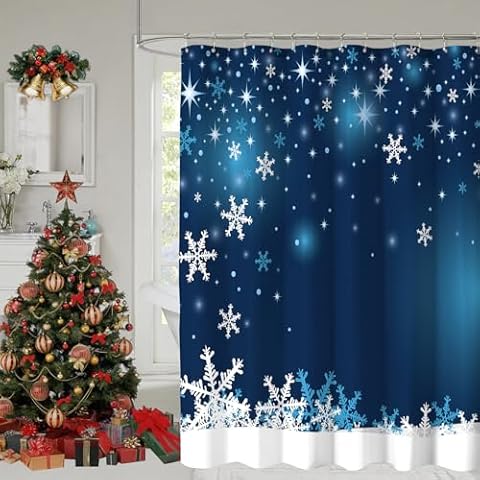 YOSTEV Blue Christmas Shower Curtain Cover
