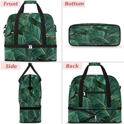 Travel Duffel Bags Palm Leaves Tropical Foldable Weekender Bags for Women with Shoes Compartment Waterproof & Tear Resistant Carry on Overnight Luggage Duffel Bag Shoulder Sports Tote Bag,B-2903