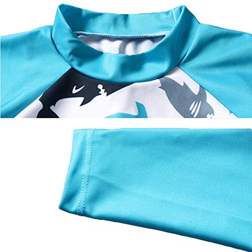 Kids Boys Two Piece Rash Guard Swimsuit Bathing Suit Long Sleeve Sunsuit Swimwear Set with Cap 2-10 Years3
