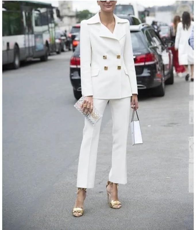 Women’S Double Breasted Elegant Slim Suit Blazer and Pants – Banquet Office Daily Two Piece Set