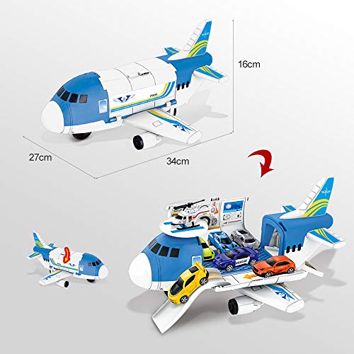 BeebeeRun Transport Cargo Airplane Toys - Car Toys for 3 4 5 Year Old Boys, 9 in 1 Take Apart Plane Toys Including 8 Sports Cars and 1 Helicopter, Gift for Boys
