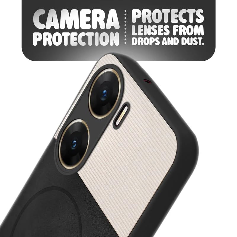 Image of Bintage case Dual-Leather Macc-Safe Design Phone Case| Soft Touch Finish | Full Camera Protectection Back Cover Compatible for Vivo V2303 / Vivo V29e 5G - White & Black