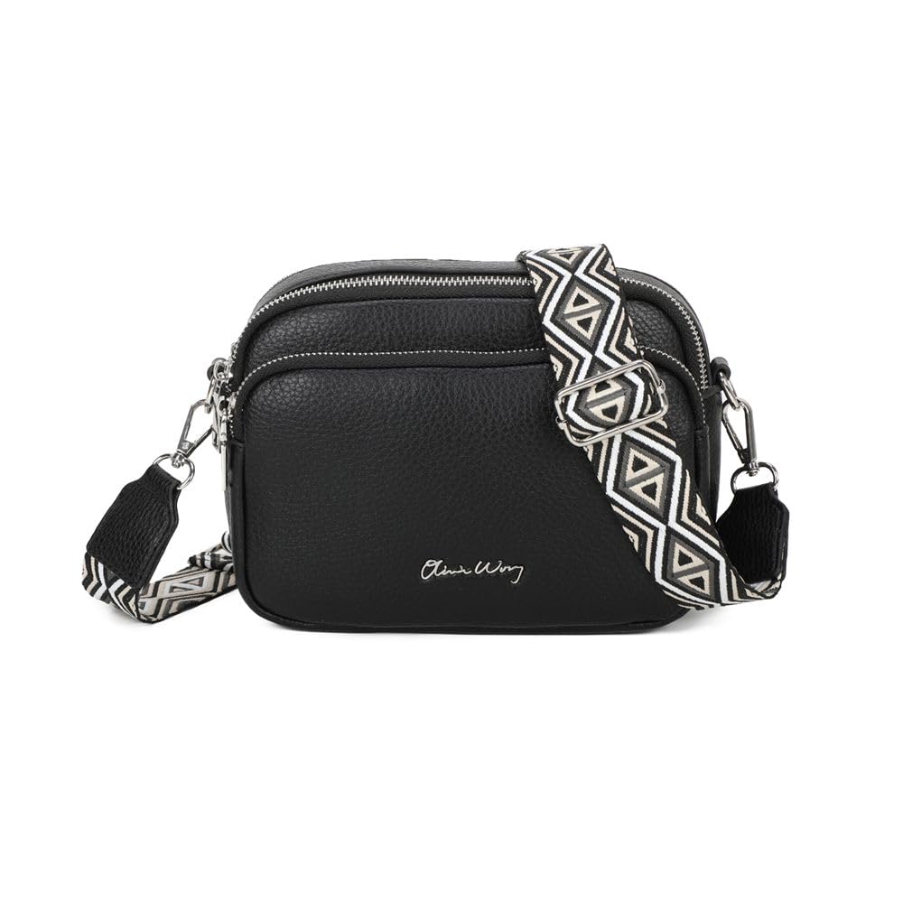 Bolso bandolera mujer pequeño de cuero PU tres compartimentos y dos bandoleras, bolso mensajero para cruzar polipiel regalo original para mujer